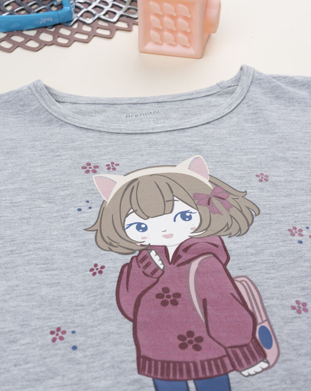 T-shirt bambina grigia stampata