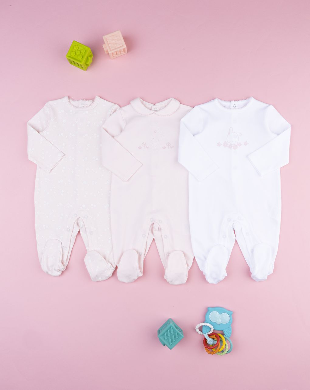 Pack 3 tutine neonata interlock bianco/rosa