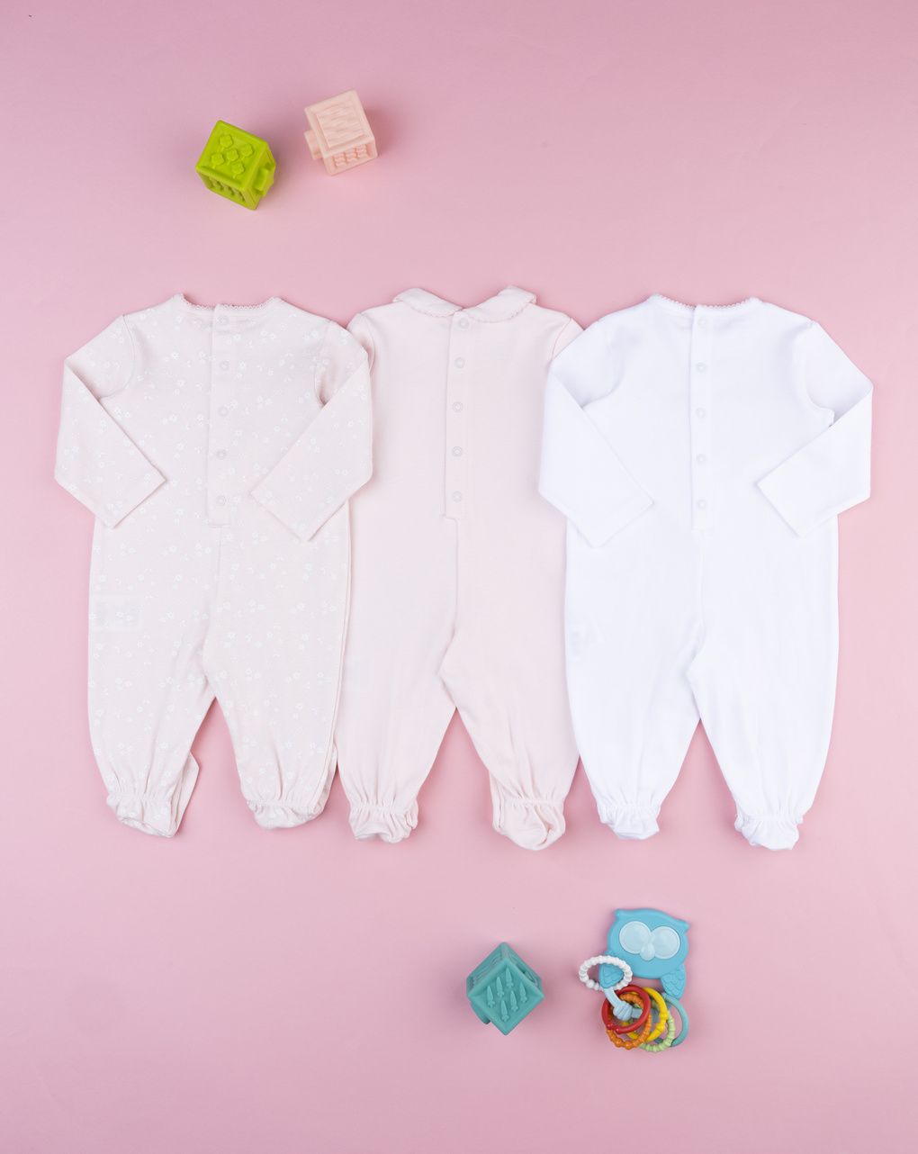 Pack 3 tutine neonata interlock bianco/rosa