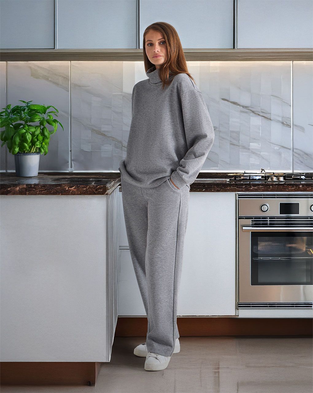 Pantapalazzo premaman fake tricot grigio