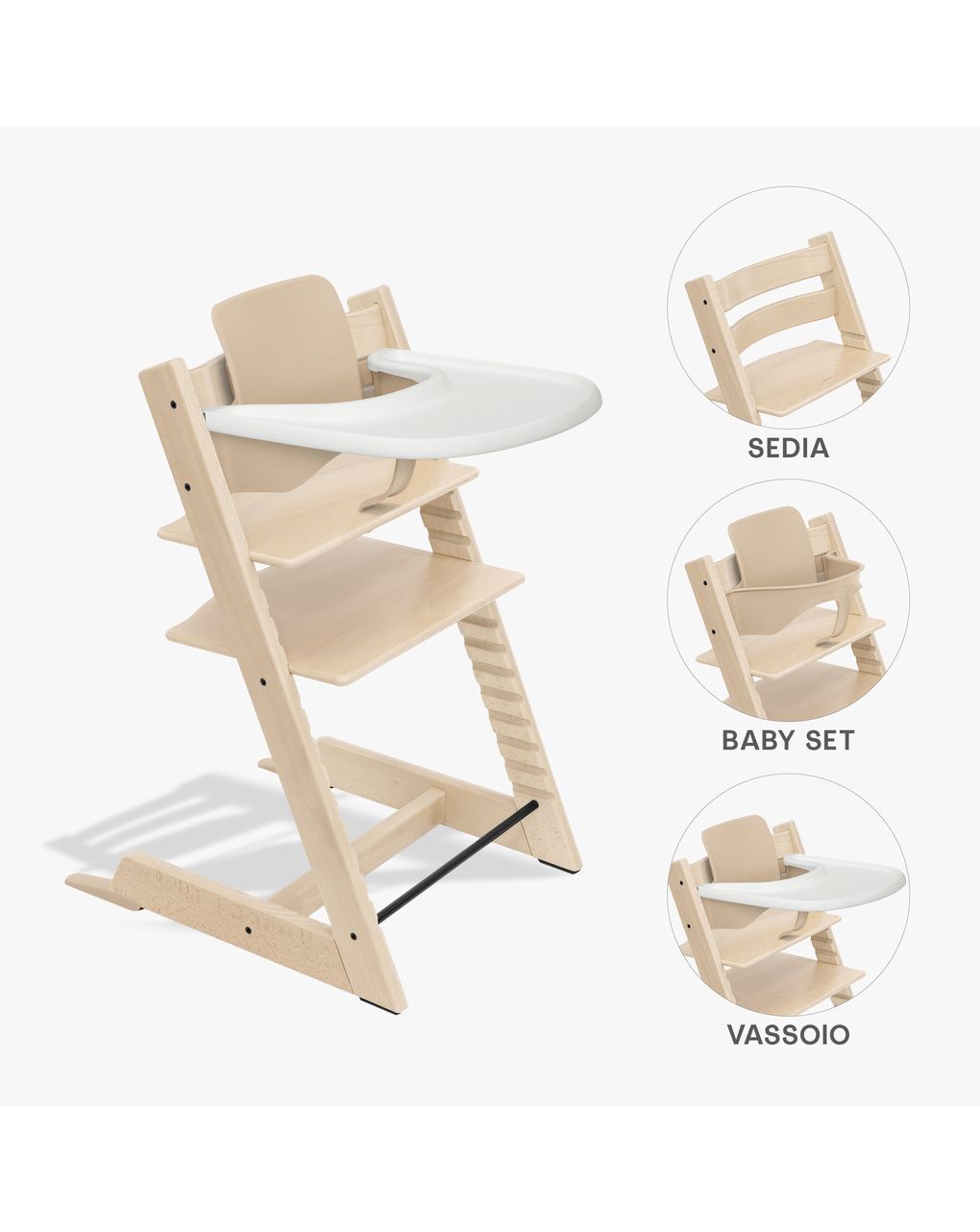 Pack seggiolone tripp trapp® naturale sedia + babyset + vassoio bianco - personalizzabile - stokke®