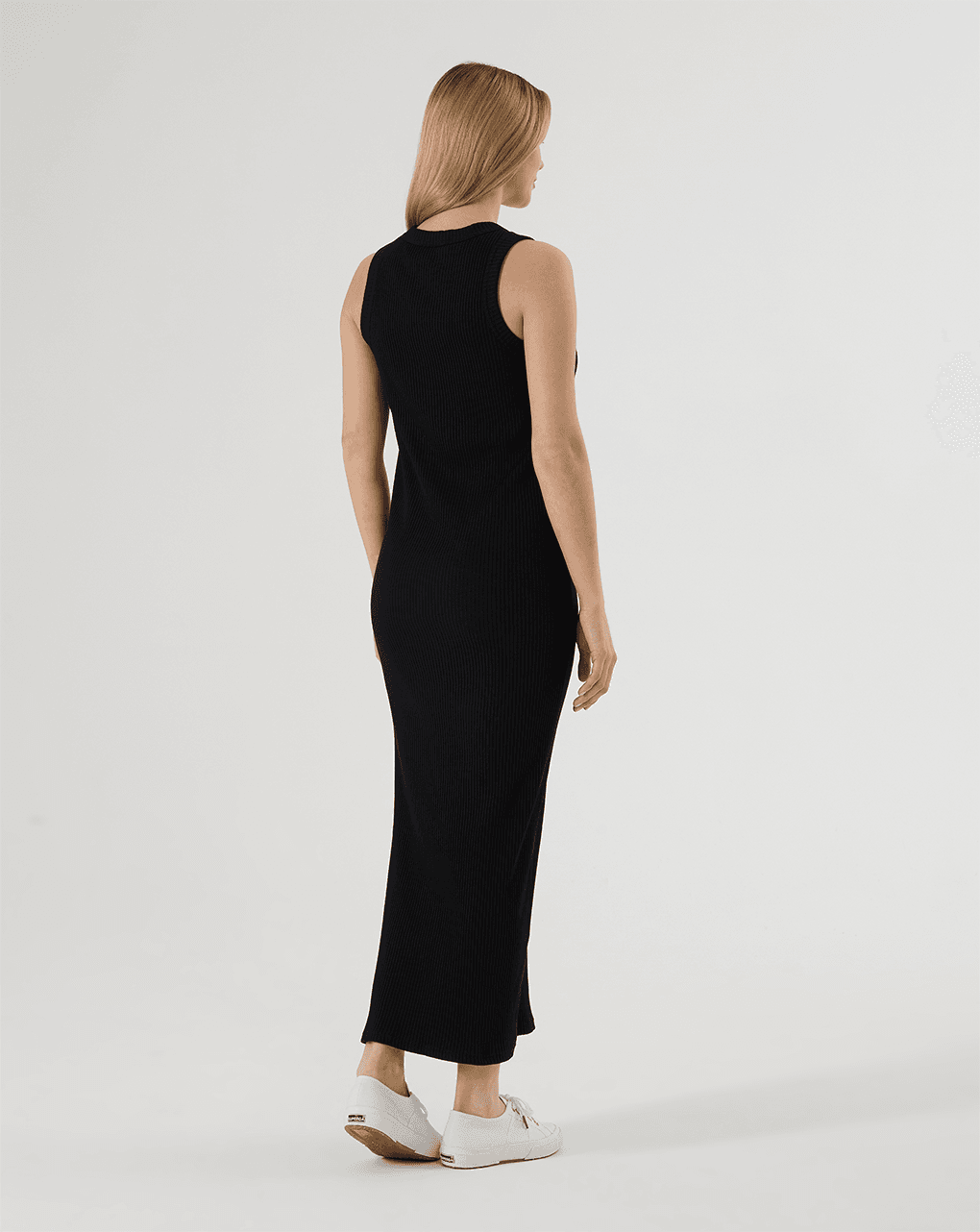 Abito lungo premaman nero in maglia a coste