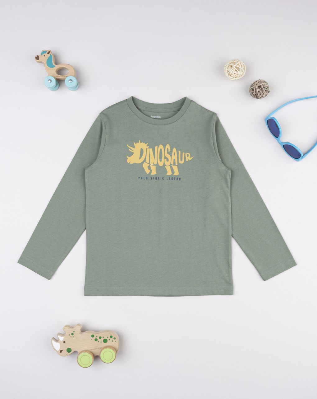 T-shirt bambino verde stampa dino