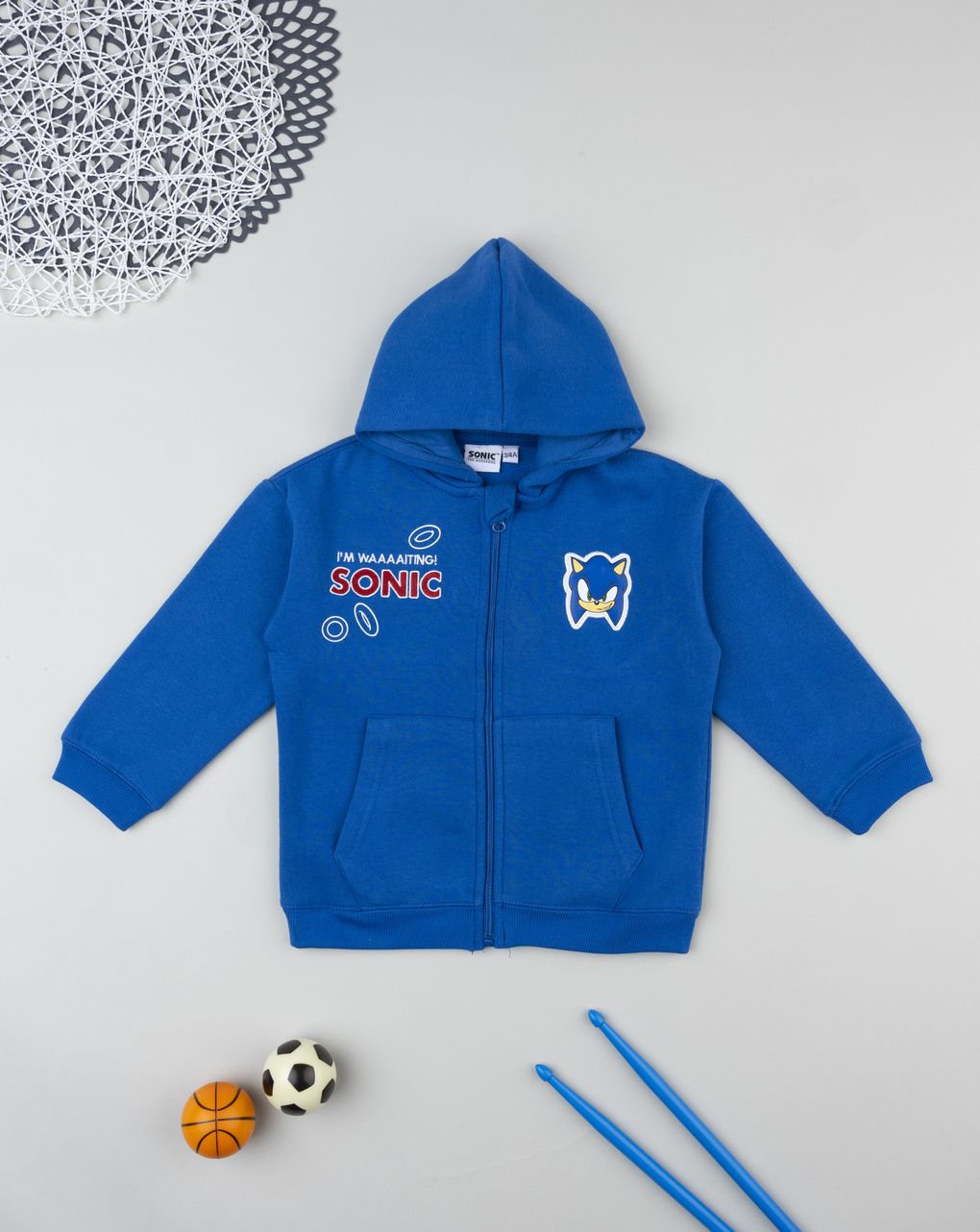 Felpa bambino blu con cappuccio sonic