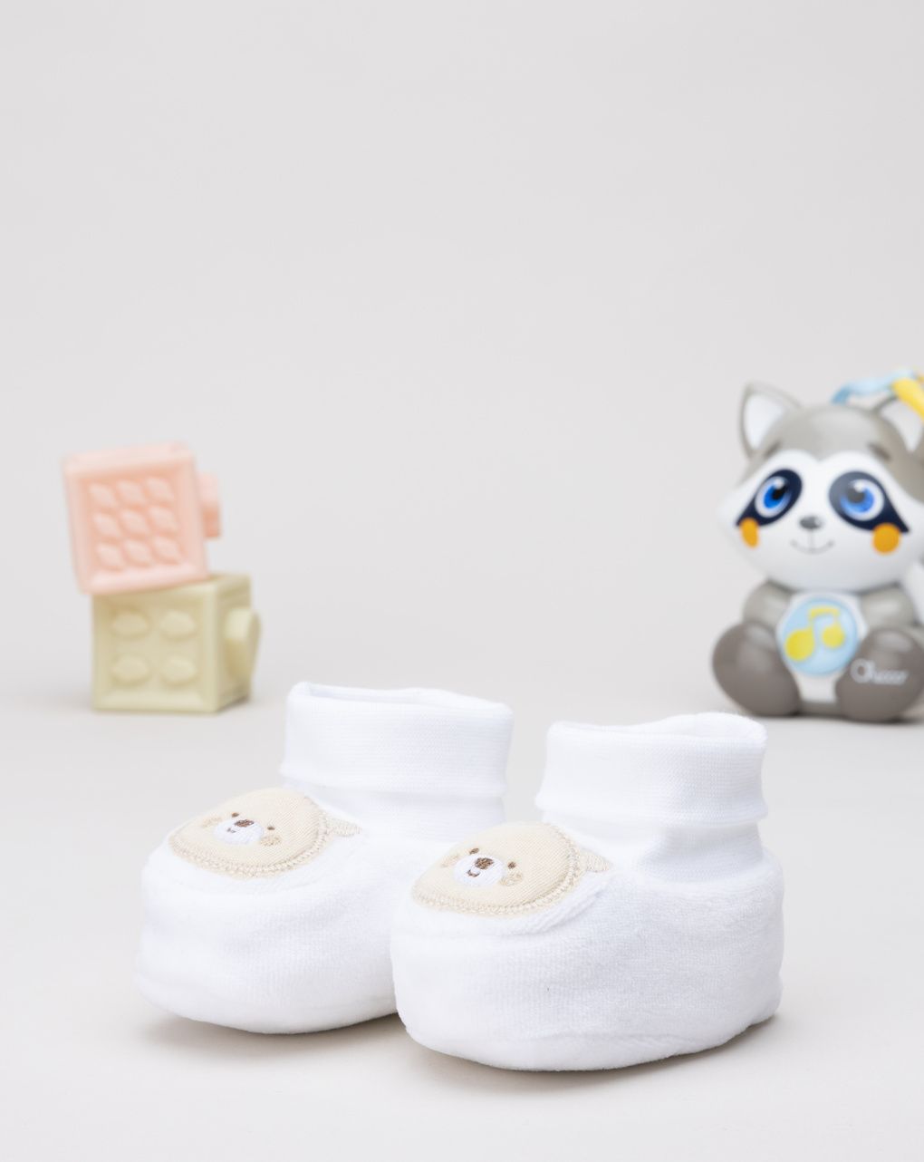 Babbucce neonato bianche patch orso