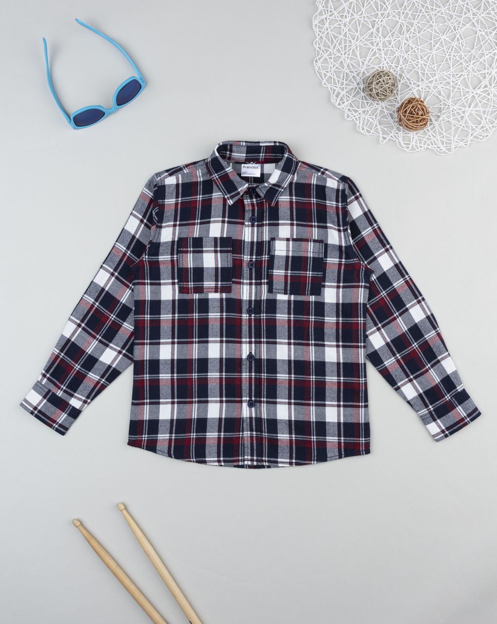 Camicia flanella bambino blu/rosso
