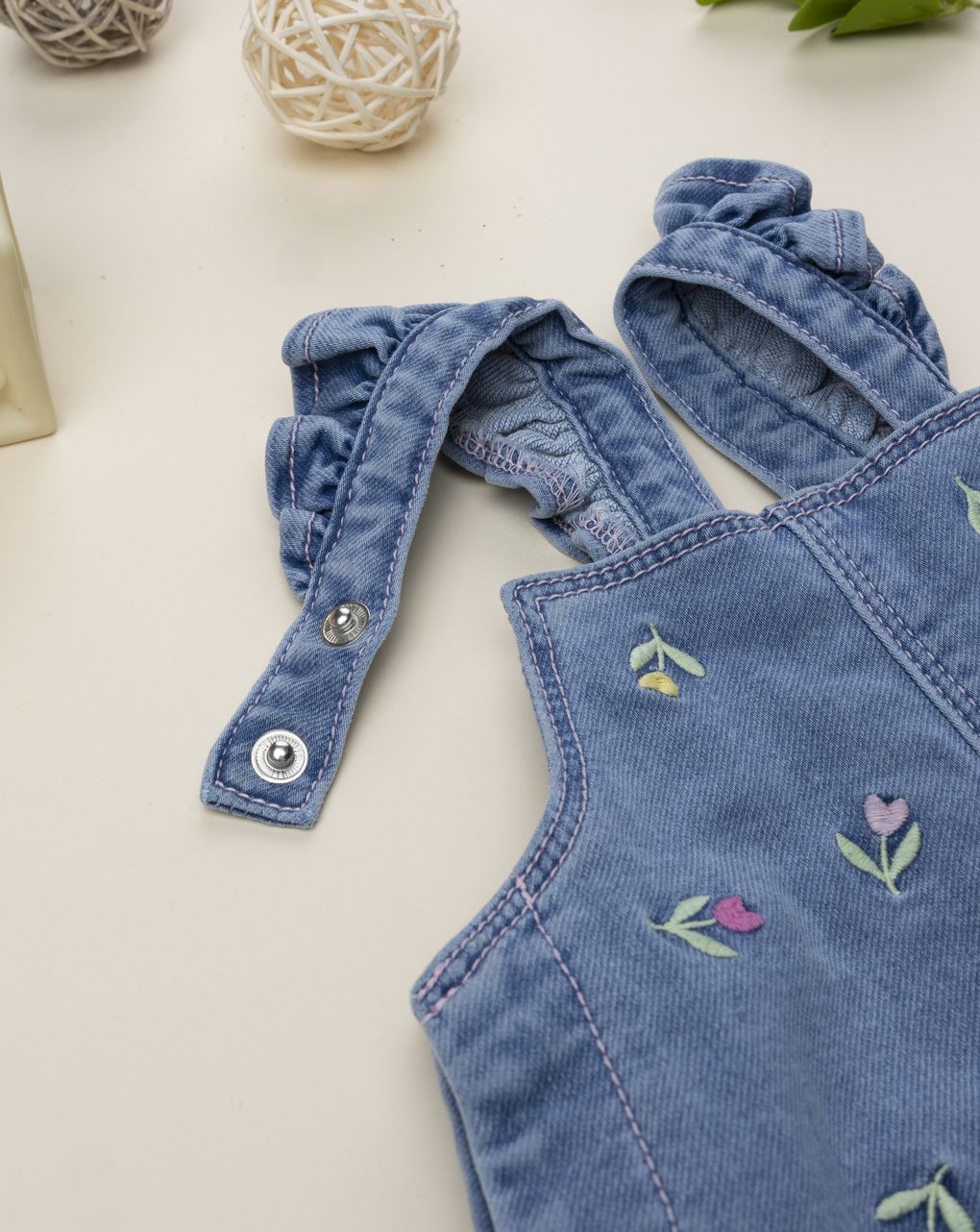 Abito denim bimba ricami allover