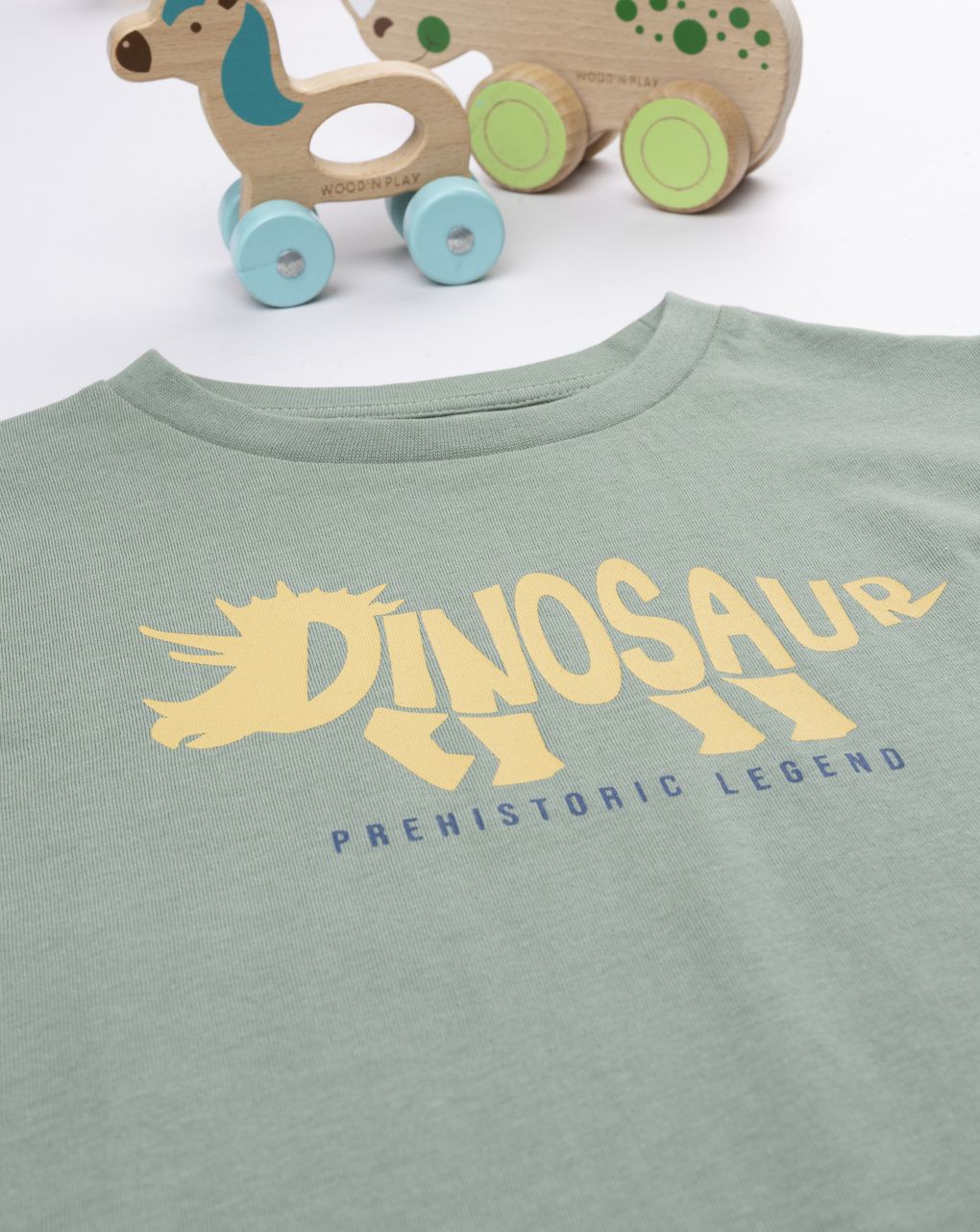 T-shirt bambino verde stampa dino