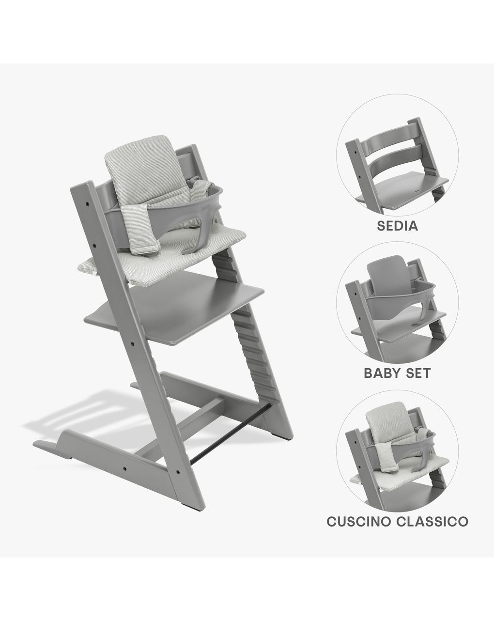 Bundle seggiolone tripp trapp® storm grey sedia + babyset + cuscino tripp trapp® nordic grey – personalizzabile – stokke®