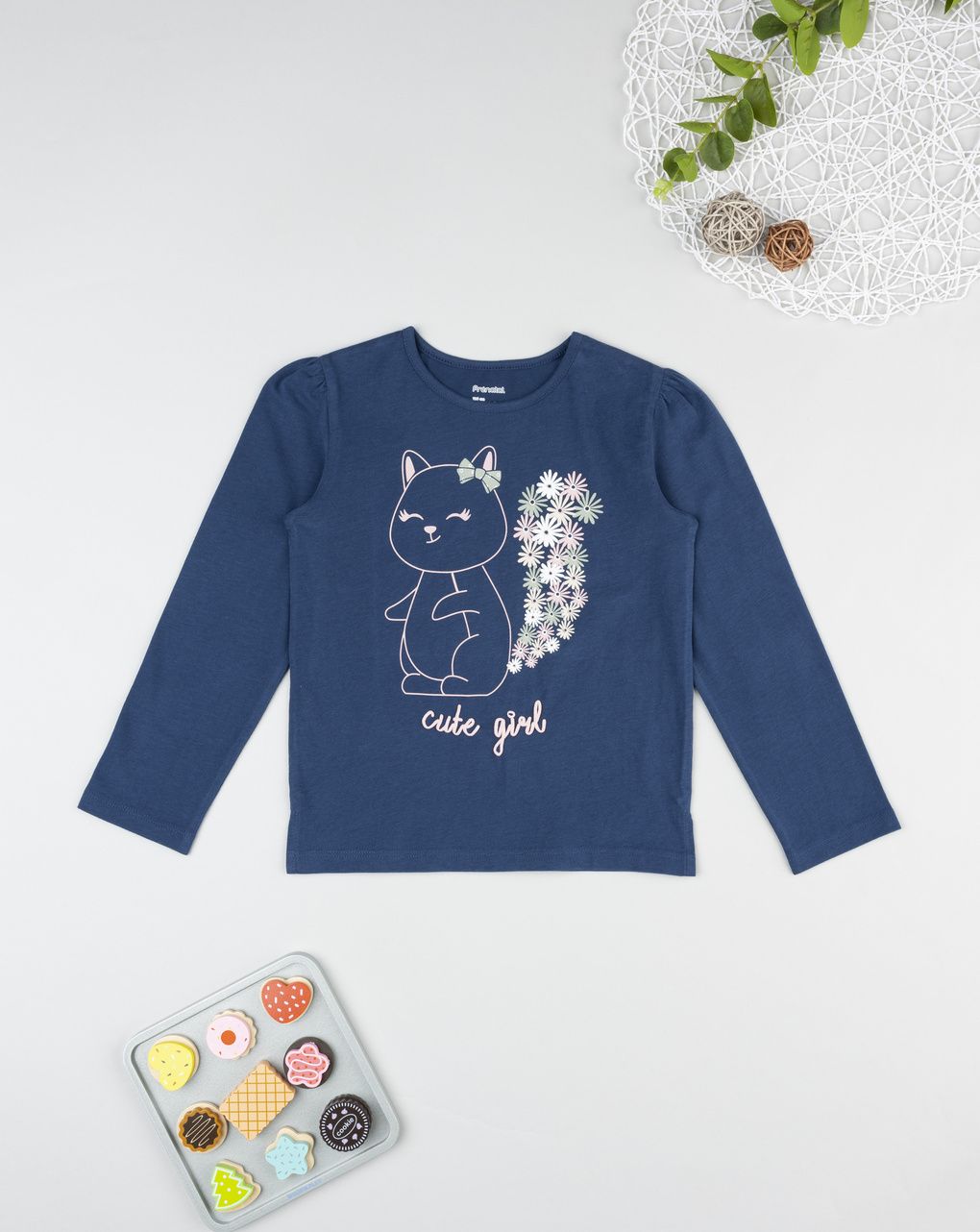 T-shirt bimba blu stampa scoiattolino