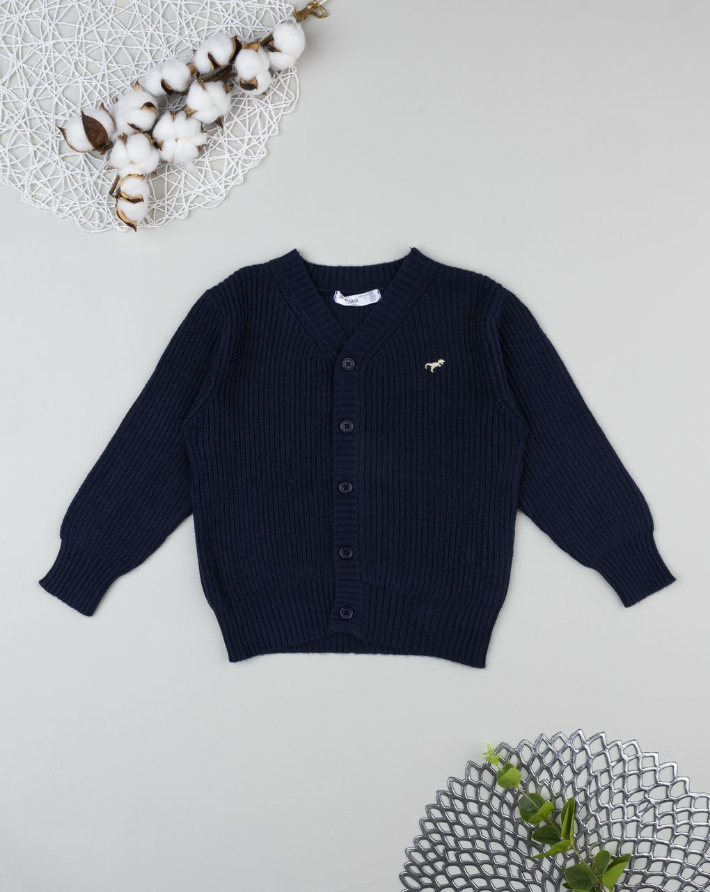 Cardigan tricot blu bambino con ricamo