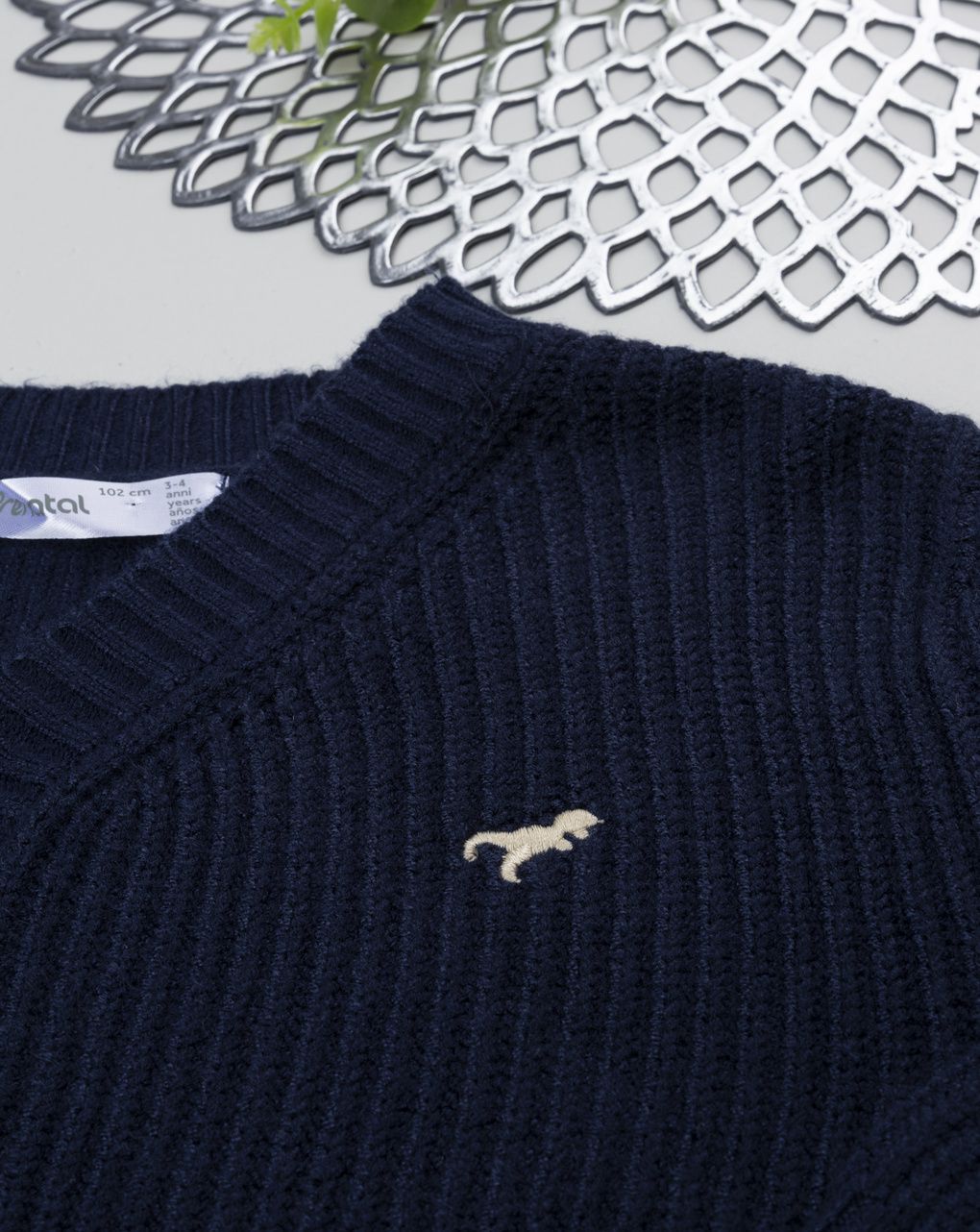 Cardigan tricot blu bambino con ricamo