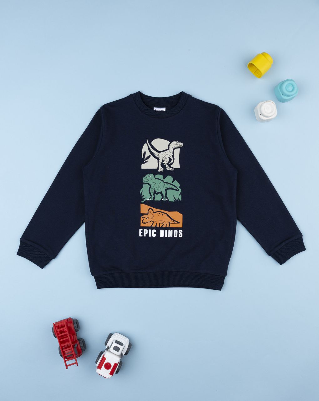 Felpa bimbo blu stampata "epic dinos"
