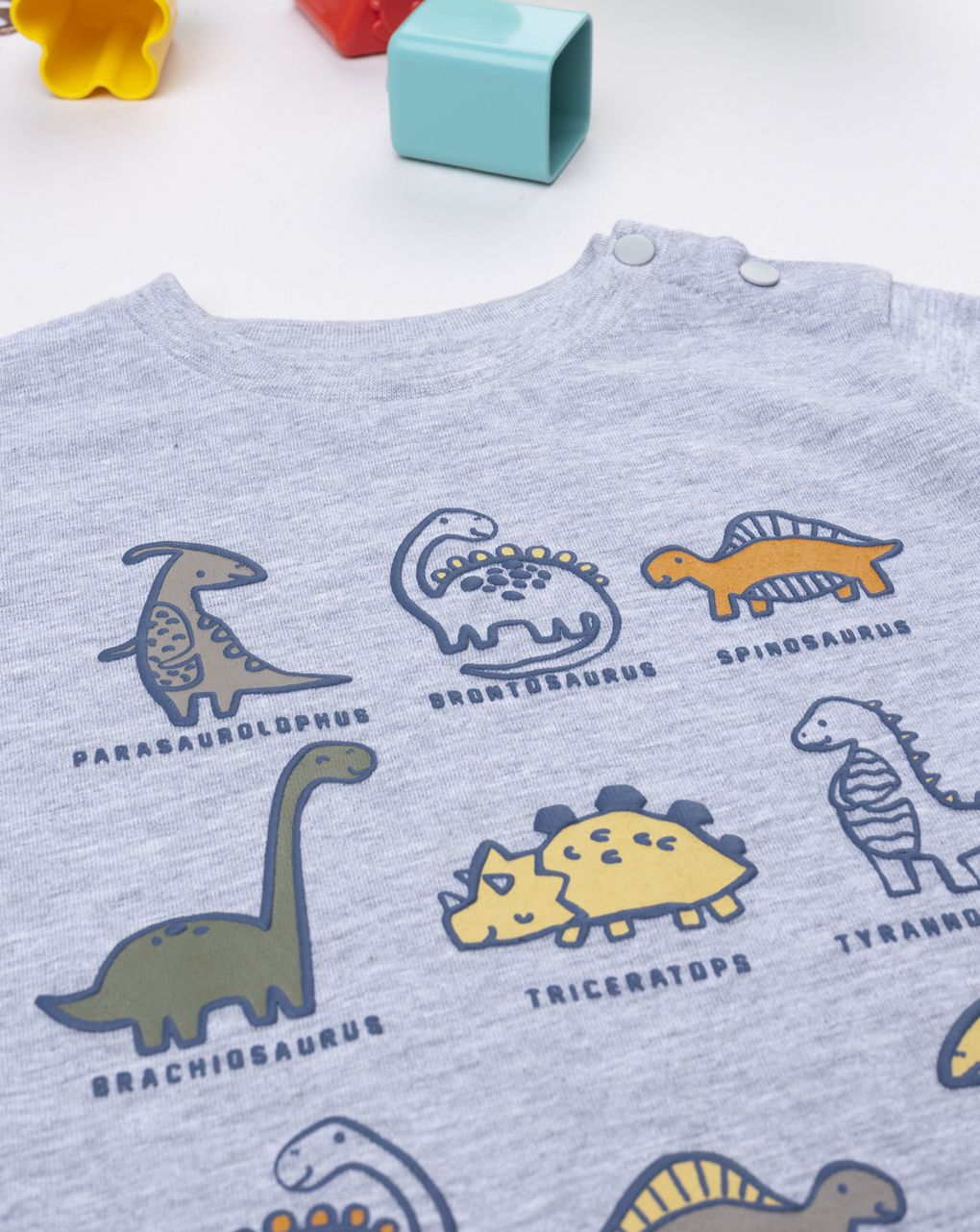 T-shirt bimbo grigia stampata dinosauri