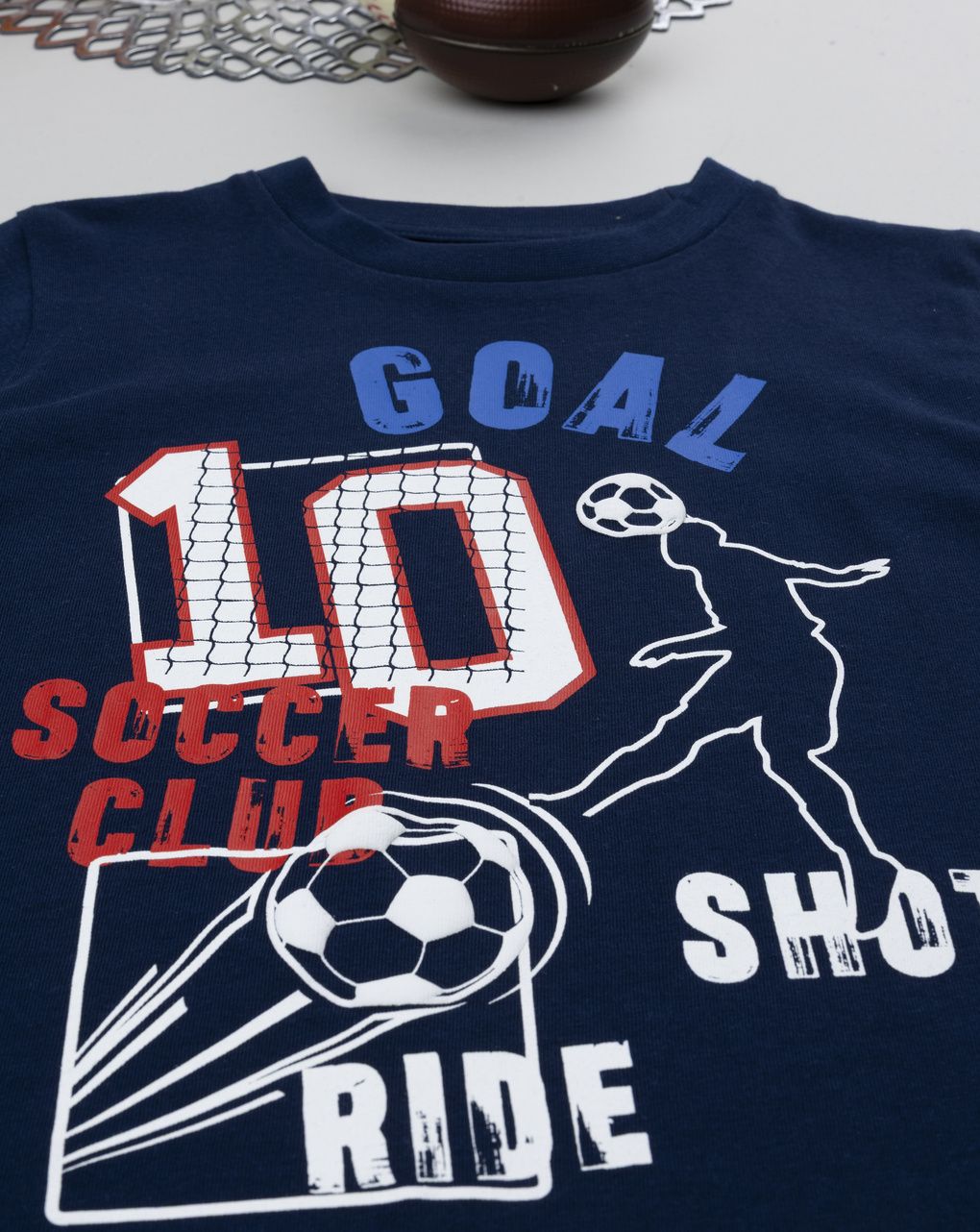 T-shirt bambino blu stampata soccer