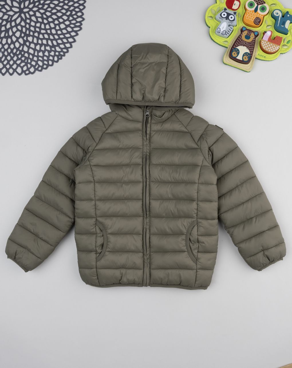 Giubbino bimbo verde scuro con cappuccio