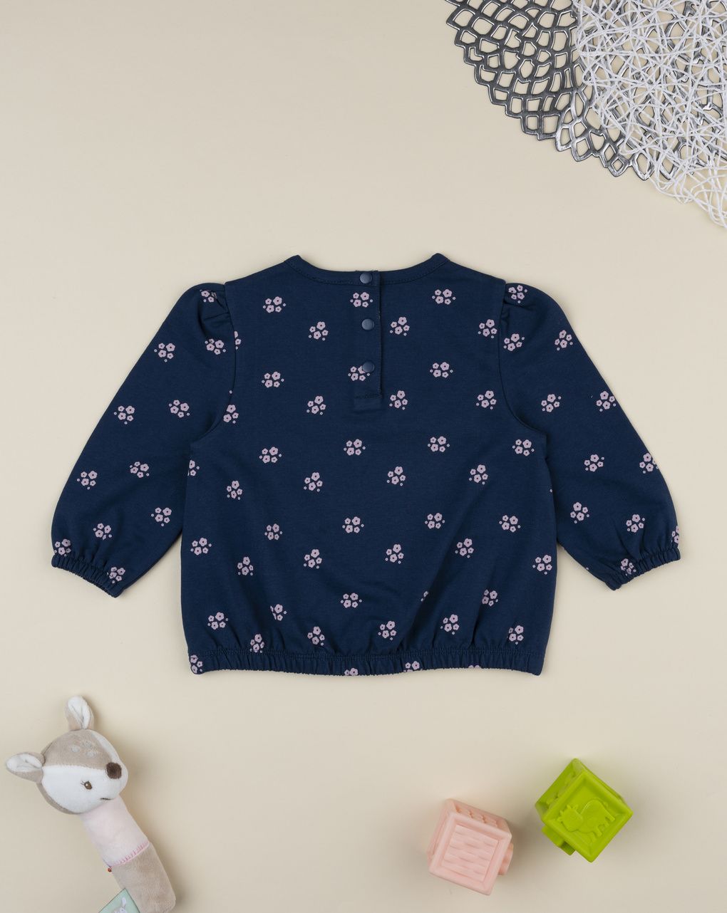 Felpa bimba blu stampa fiori rosa