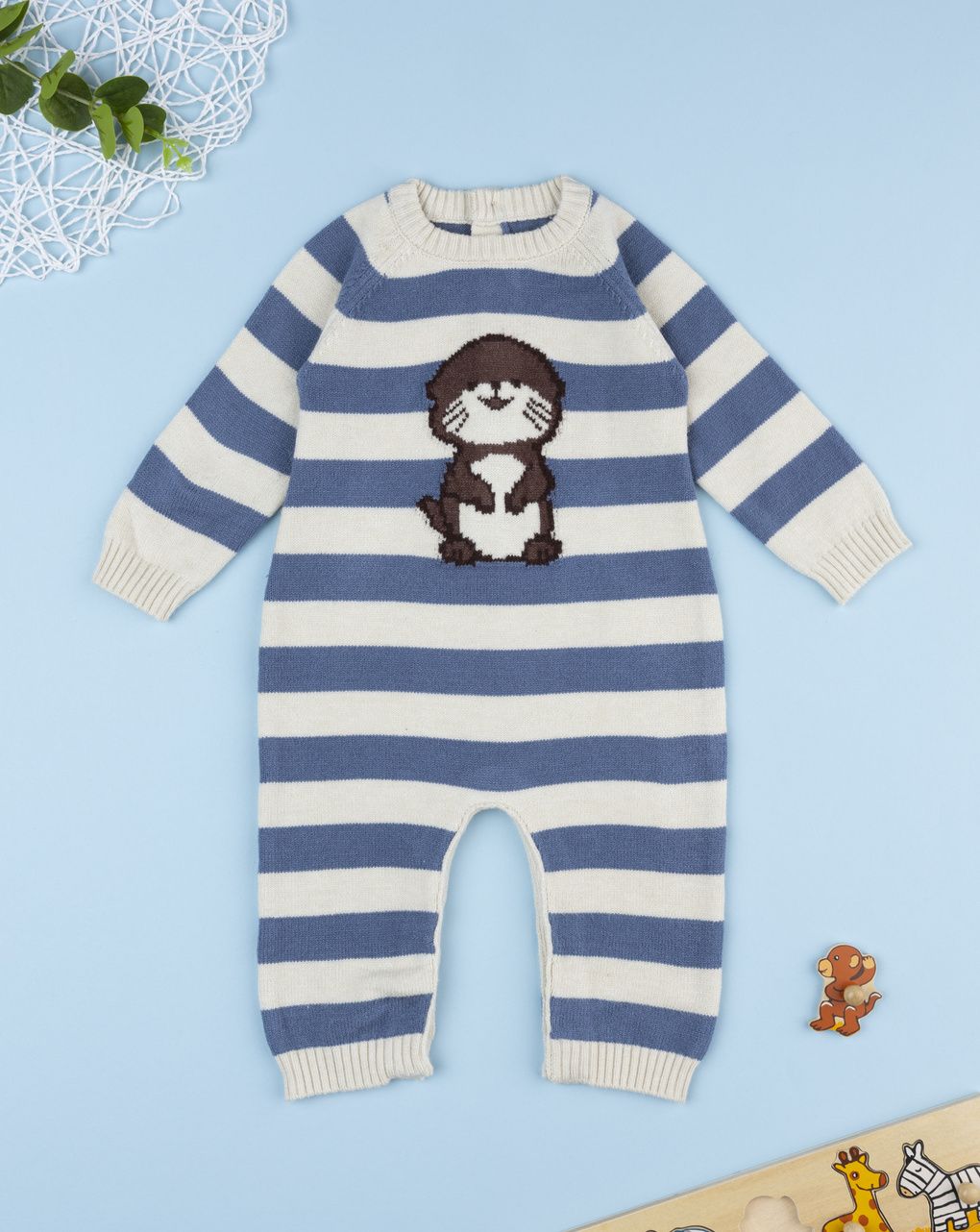 Tutina bimbo rigata beige/blu