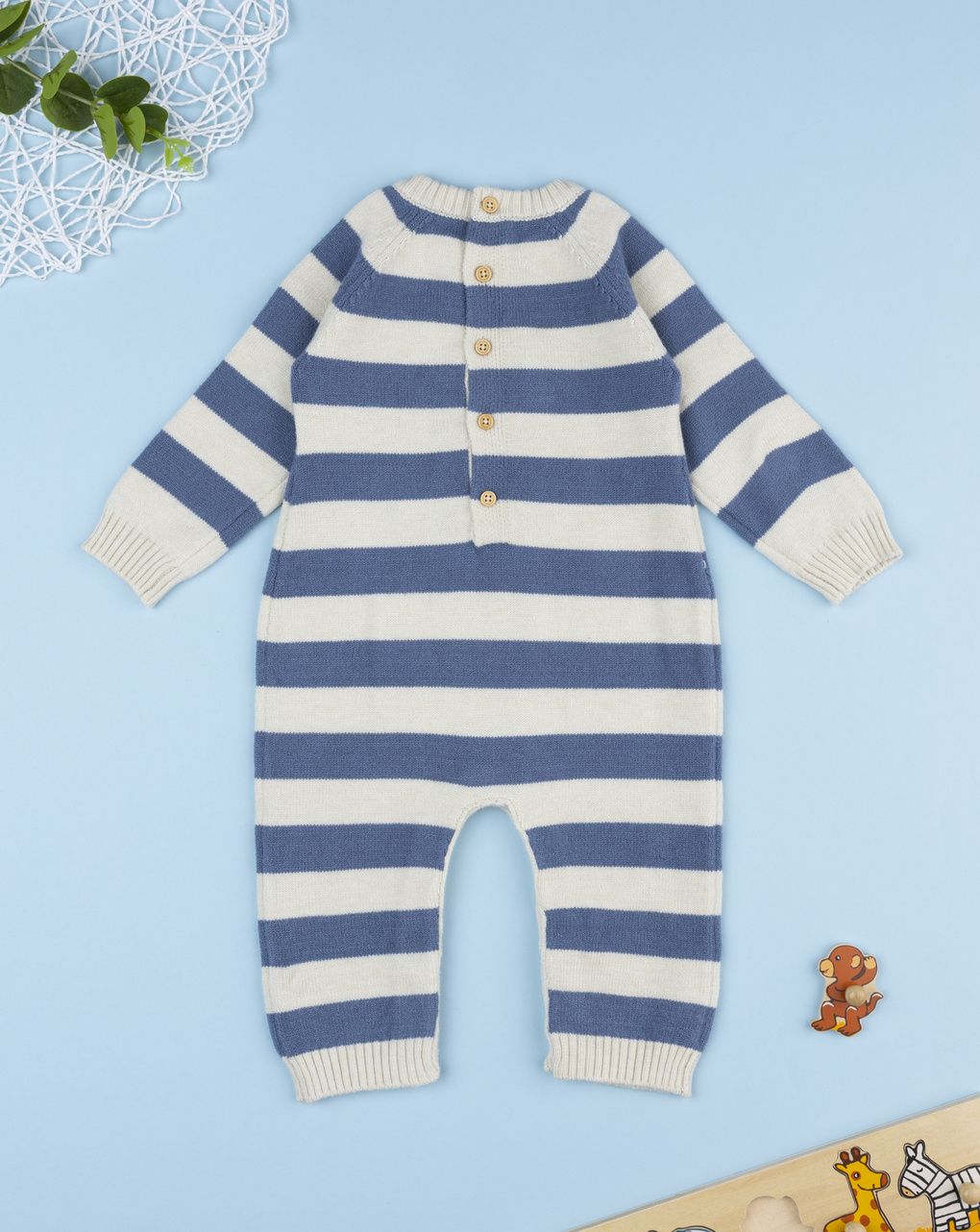 Tutina bimbo rigata beige/blu