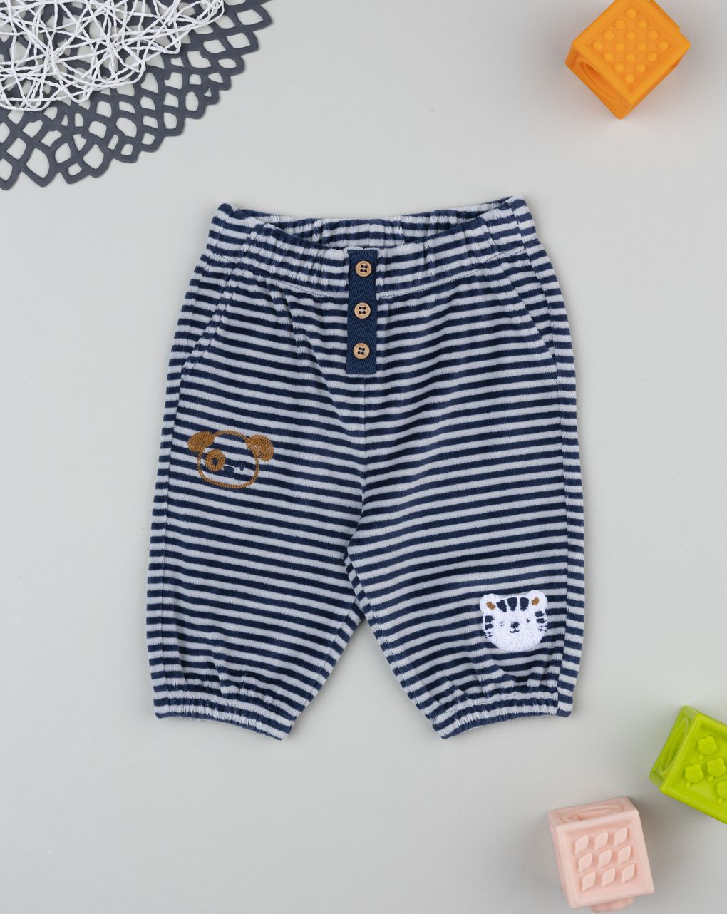 Pantalone bimbo rigato blu con patch