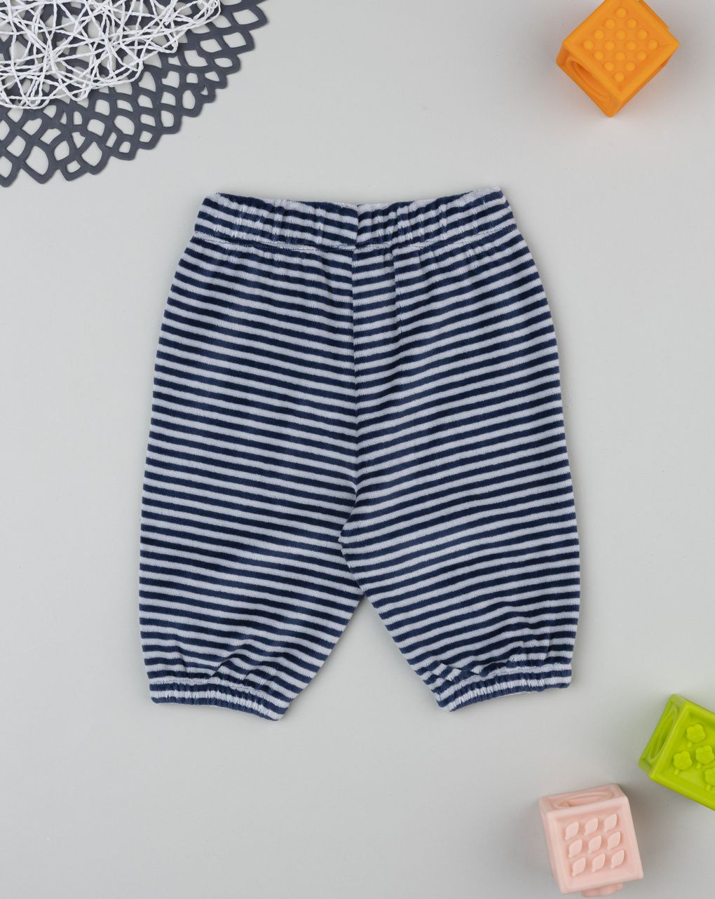 Pantalone bimbo rigato blu con patch