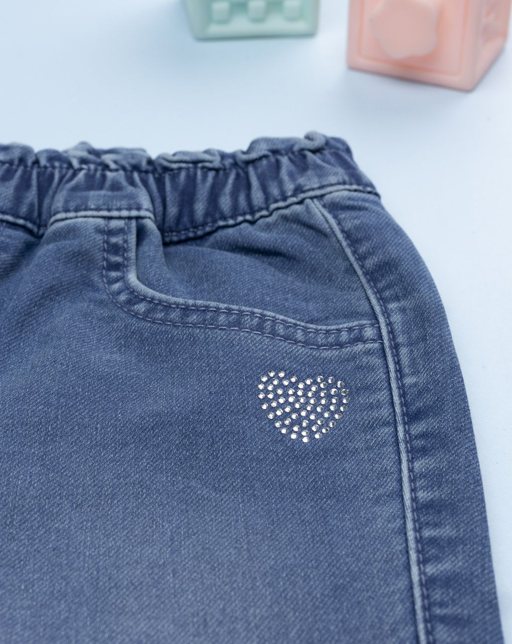 Pantalone denim bimba cuore strass