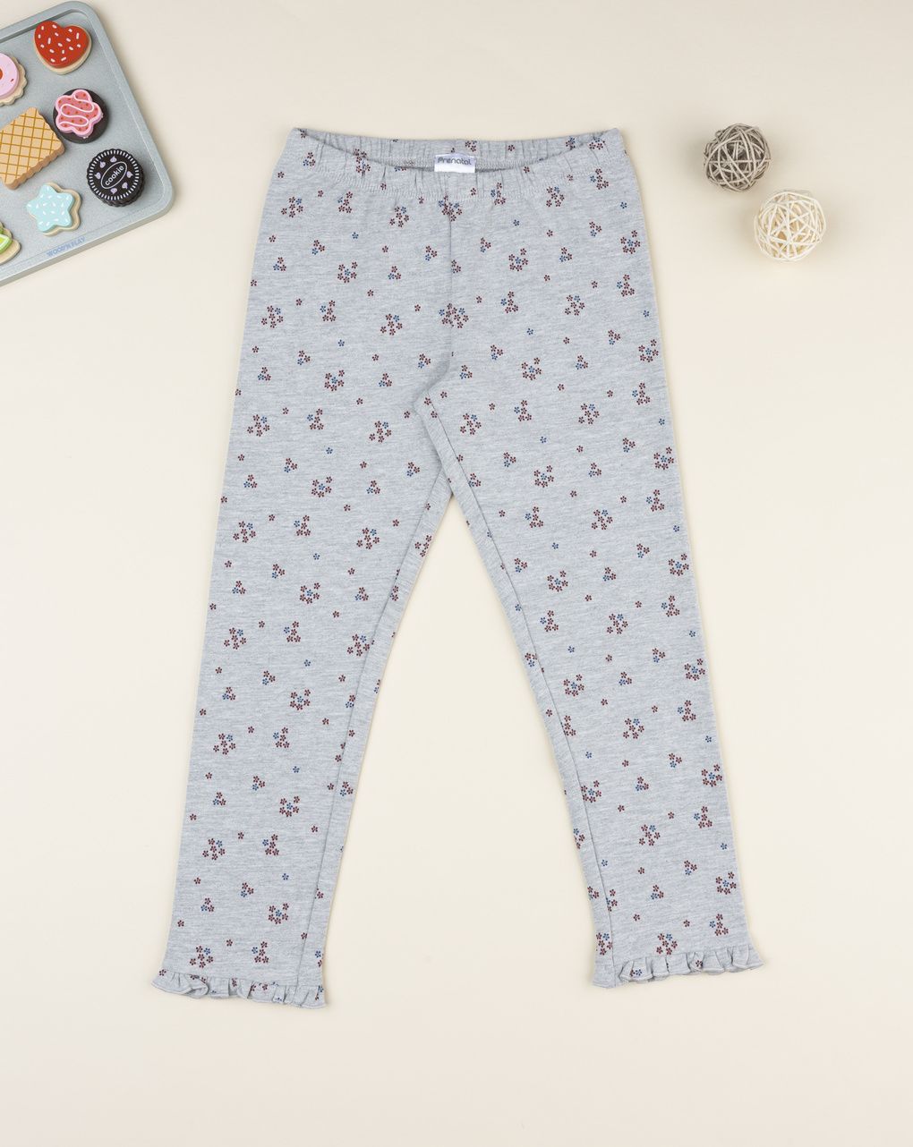 Legging bambina grigio micro-fiori allover