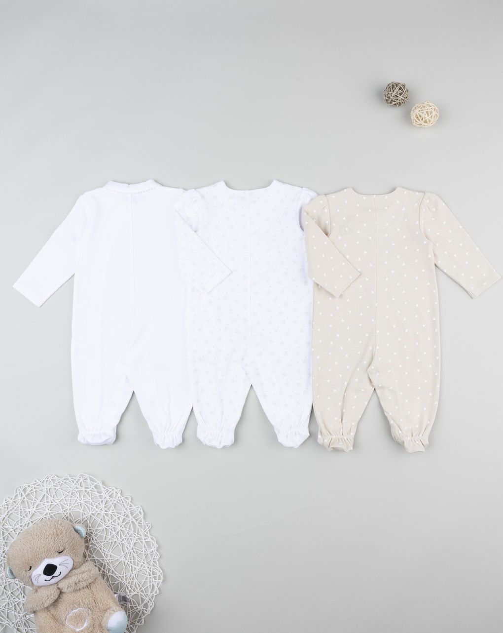 Pack 3 tutine interlock da neonata bianco/beige