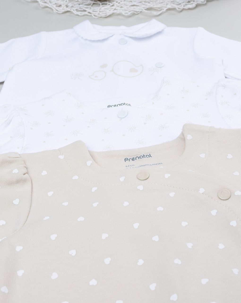 Pack 3 tutine interlock da neonata bianco/beige