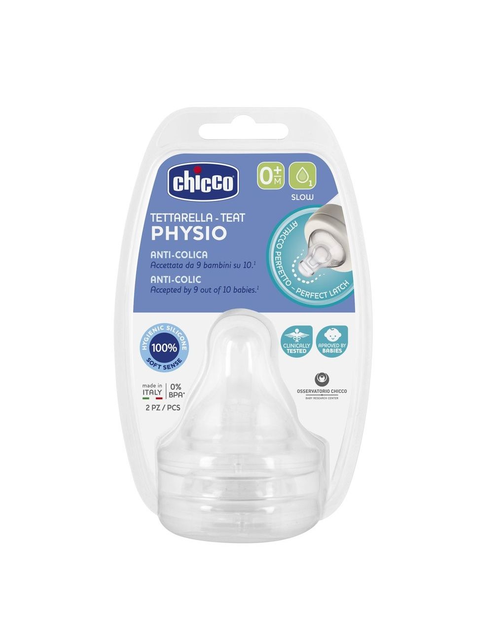 Tettarella physio - silicone 0m+ flusso lento 2pz - chicco