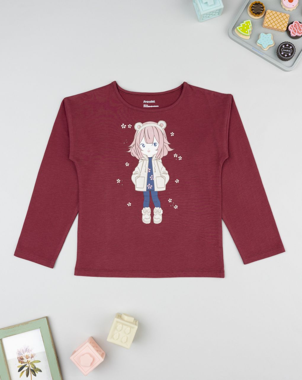 T-shirt bimba bordeaux stampa
