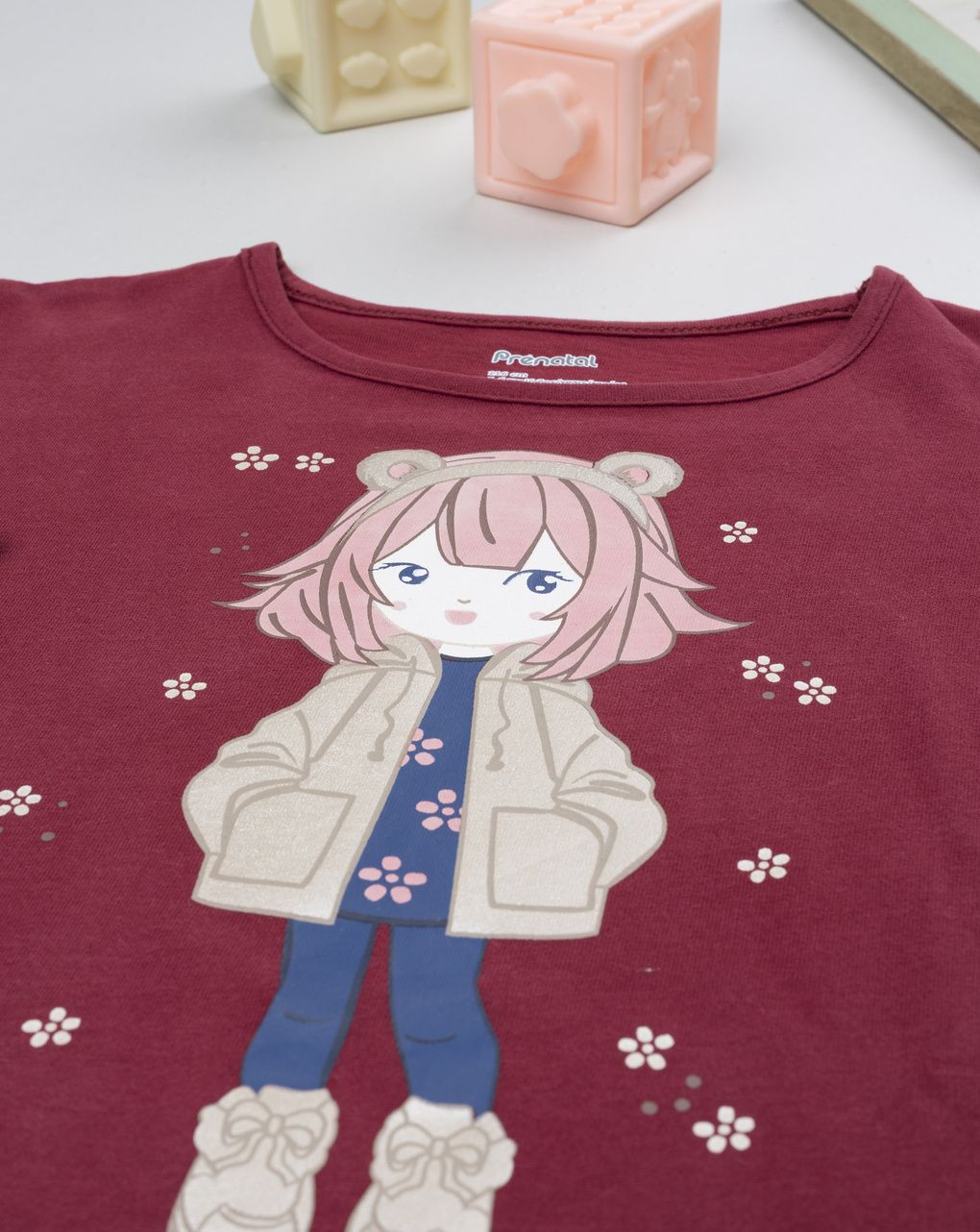 T-shirt bimba bordeaux stampa