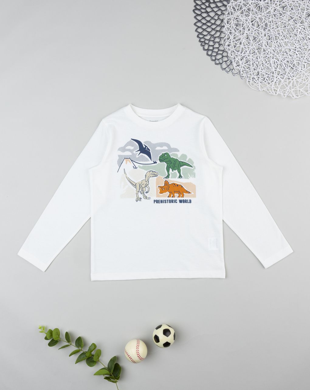 T-shirt bambino bianca stampa dinosauri