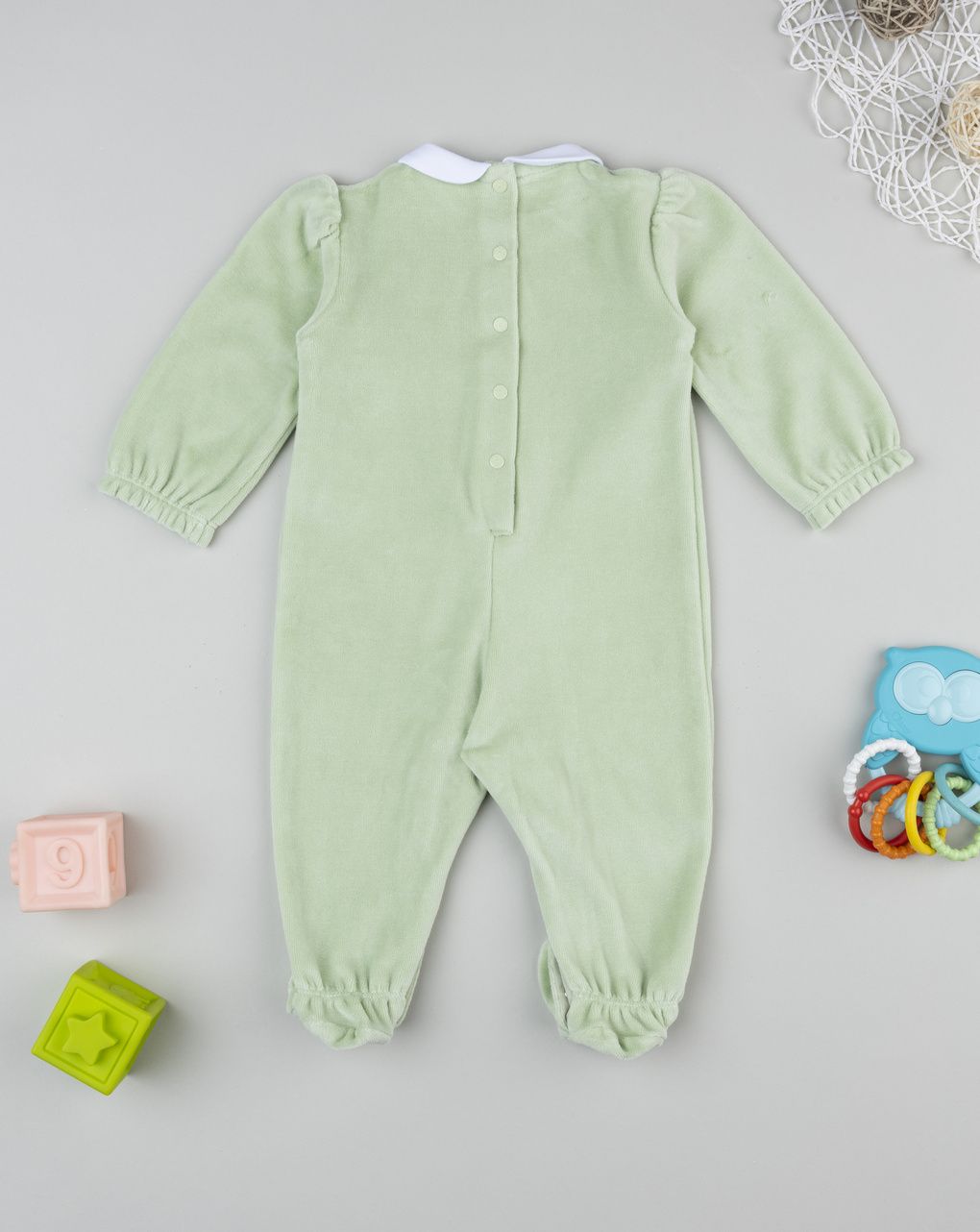 Tutina neonata verde ricami allover