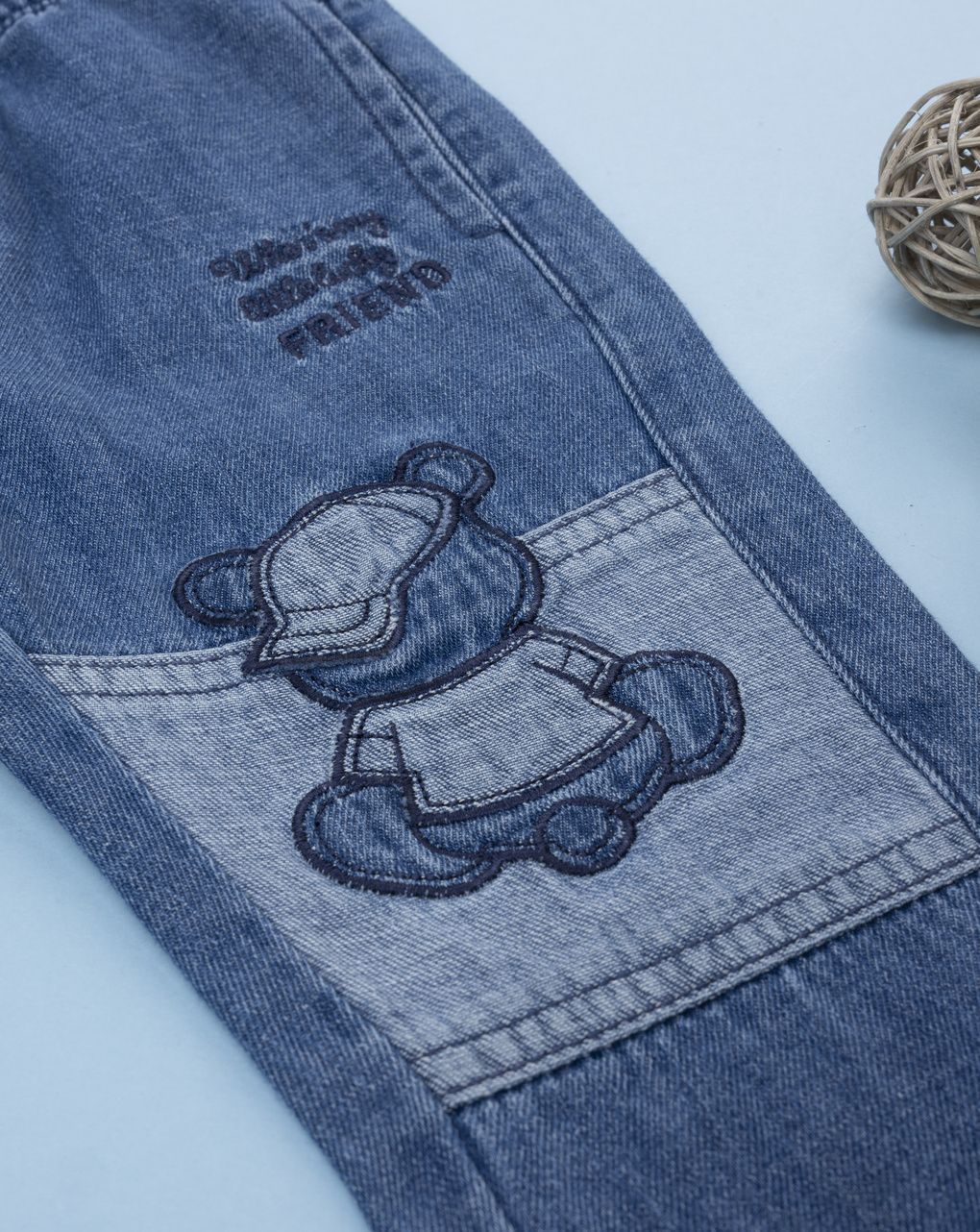 Pantalone denim bi-color bimbo patch