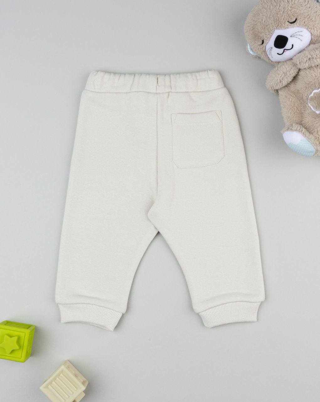 Pantalone felpato bimbo beige con stampa