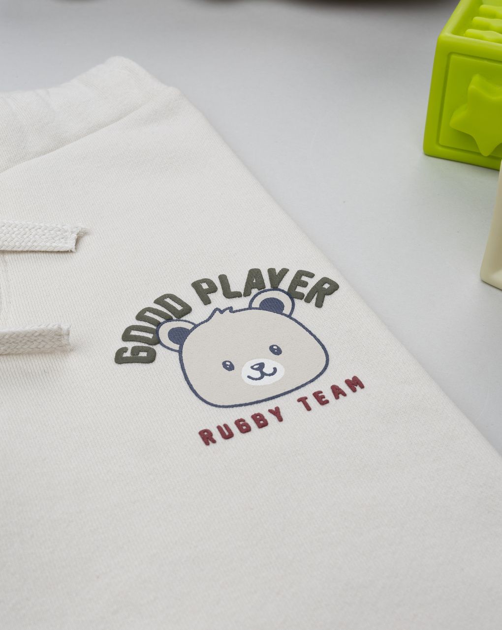 Pantalone felpato bimbo beige con stampa