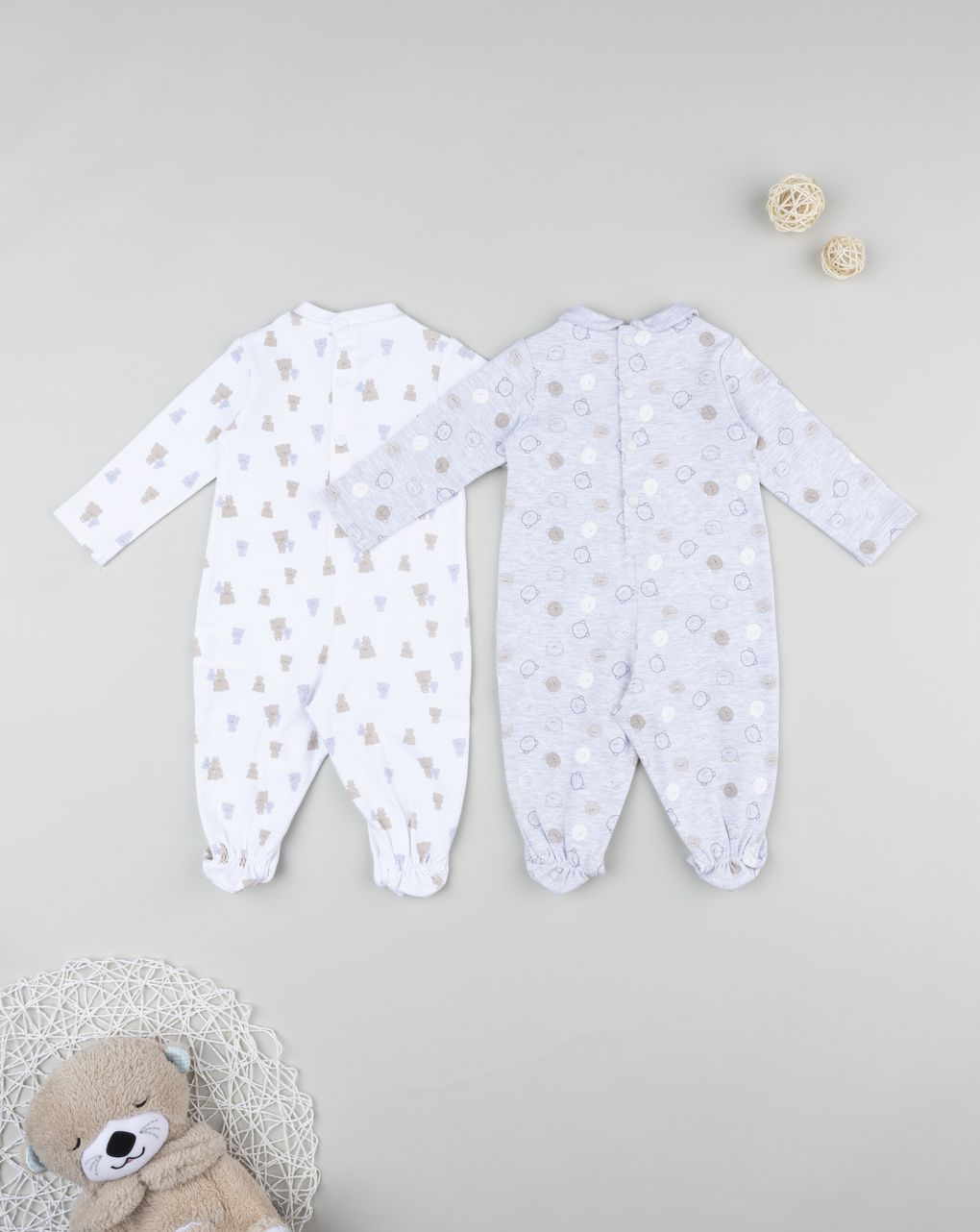 Pack 2 tutine interlock da neonato bianco/grigio