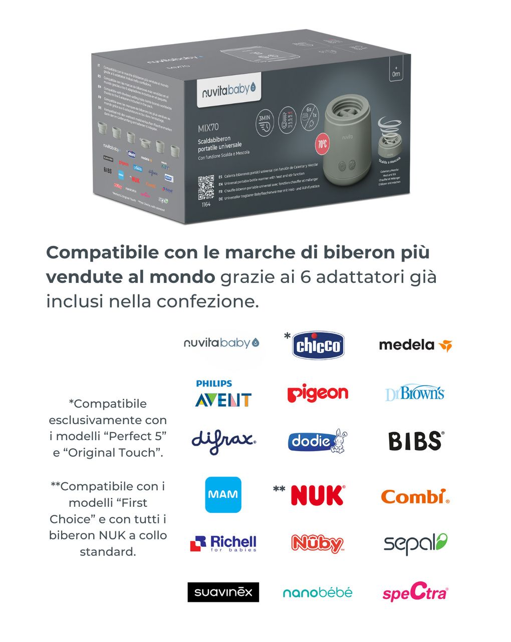 Scaldabiberon portatile mix70 universale con funzione di mescolamento 1164 - nuvita