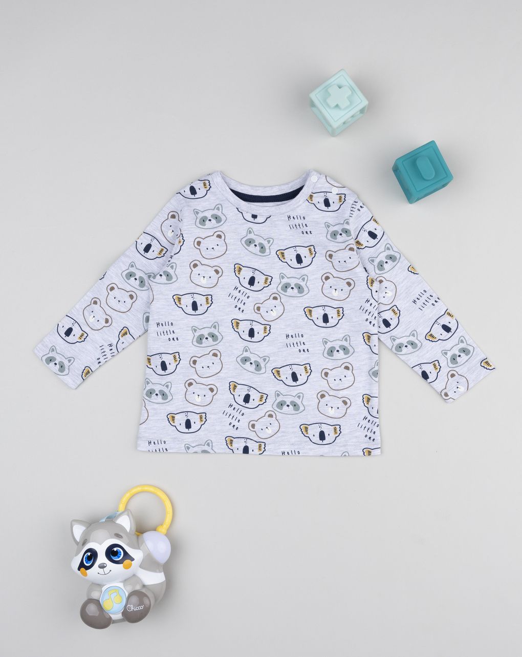 T-shirt bimbo grigia stampa animali allover