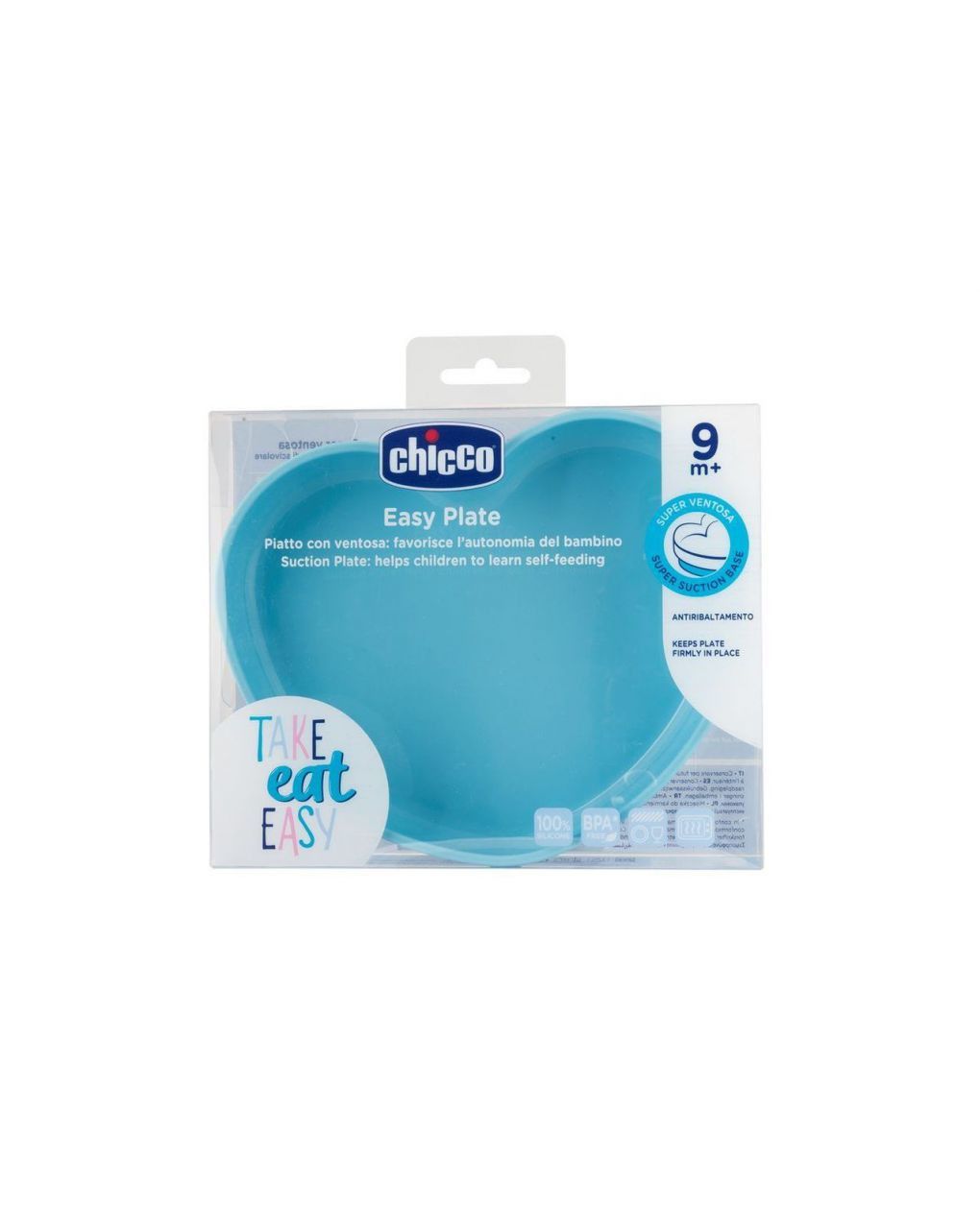 Piatto cuore in silicone con ventosa 9m+ azzurro - chicco