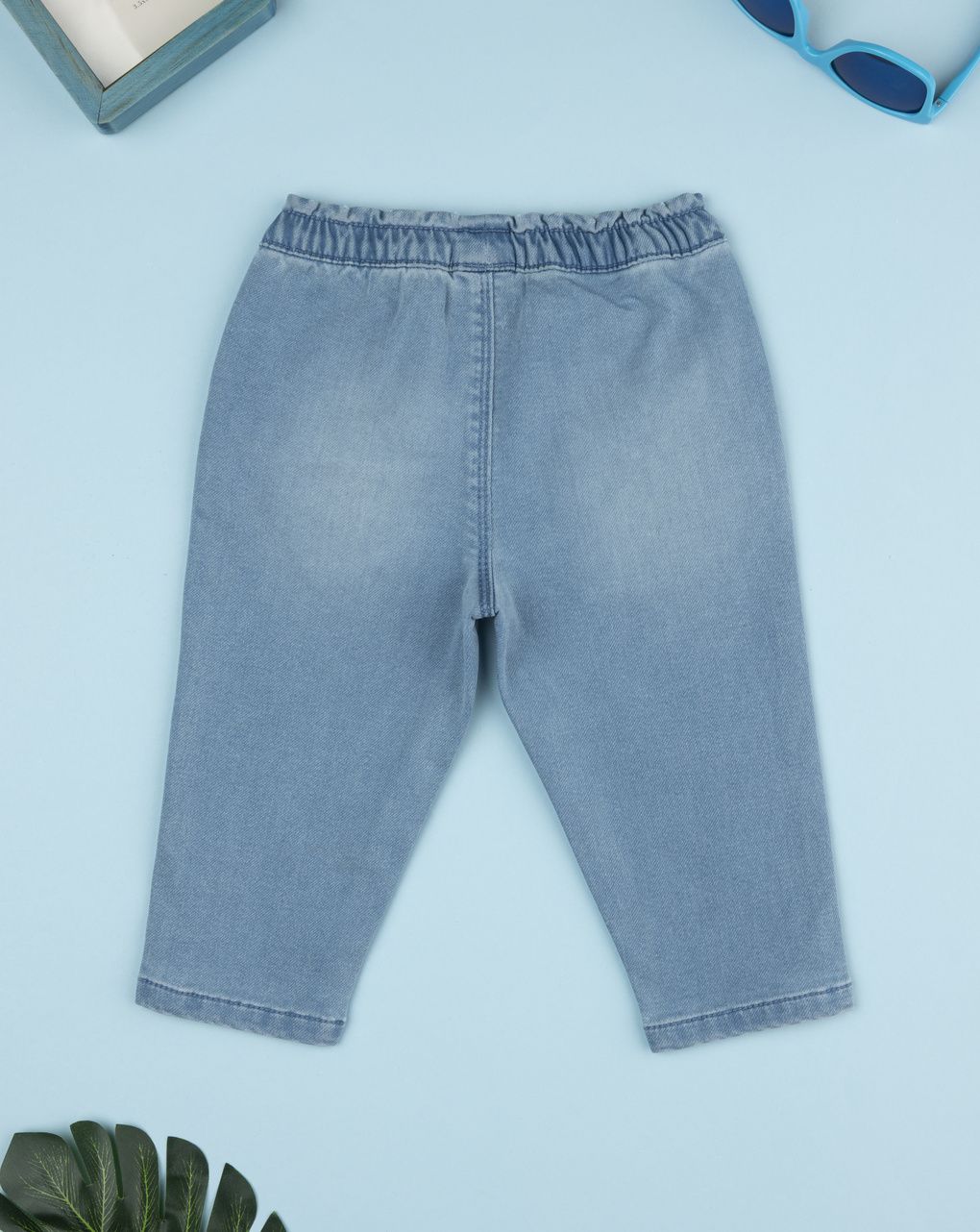 Pantalone bimba denim chiaro fiori ricamati