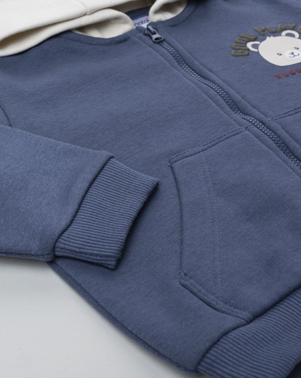 Felpa bimbo blu con cappuccio e stampa