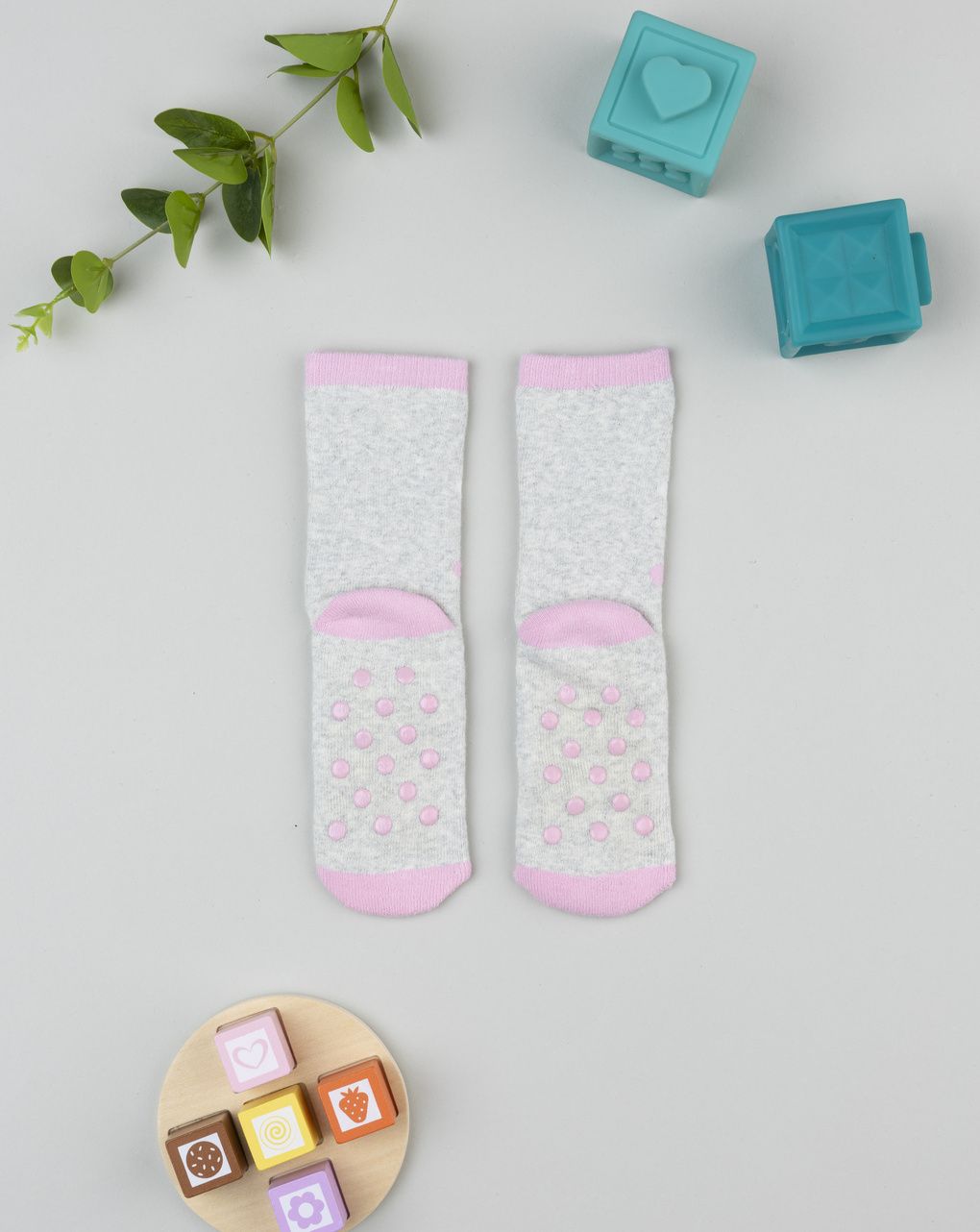 Antiscivolo bambina grigio/rosa fiori