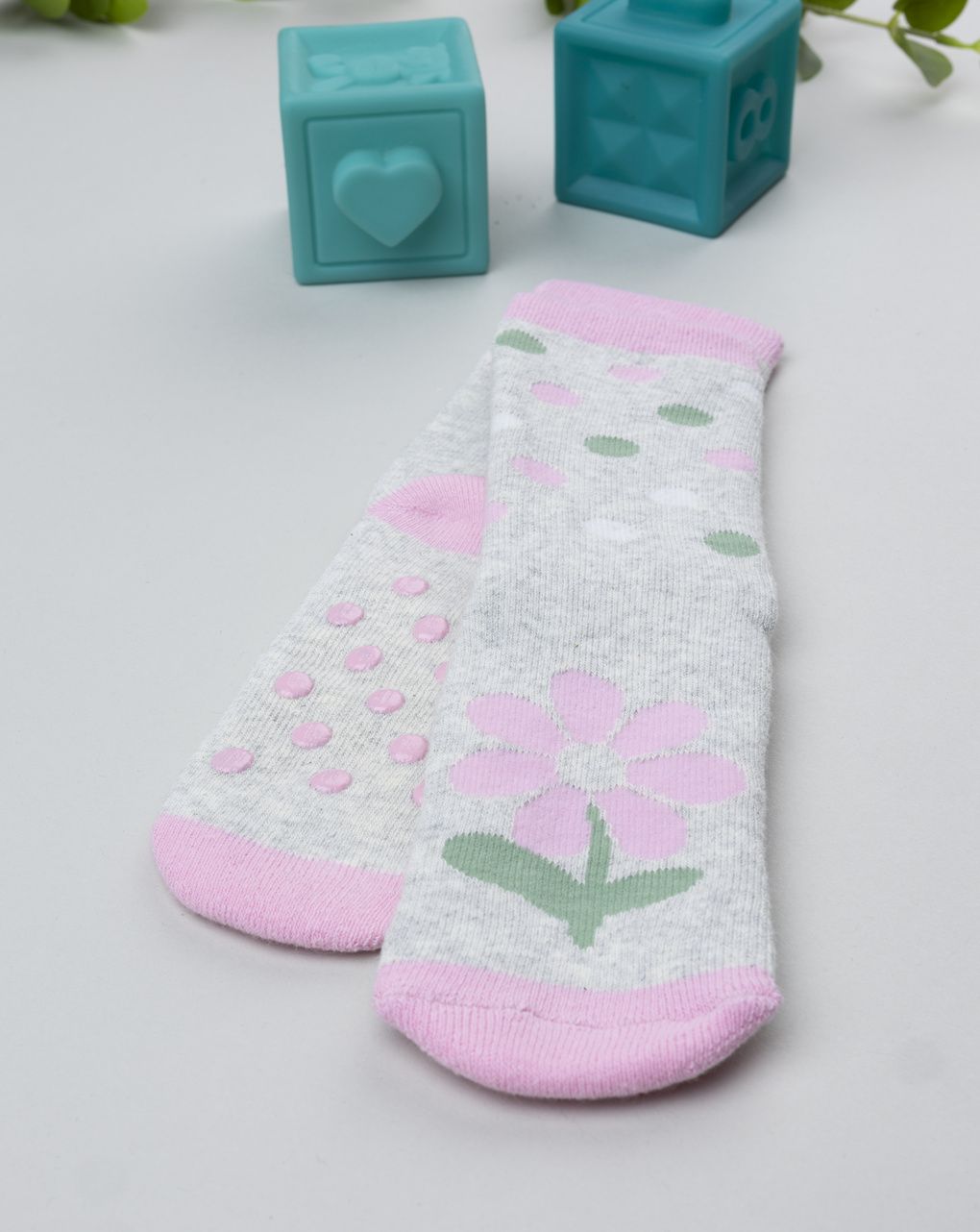 Antiscivolo bambina grigio/rosa fiori