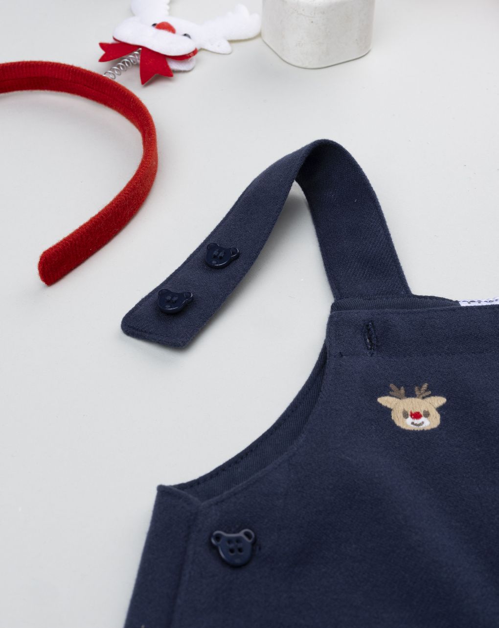 Salopette blu bimbo ricami renne