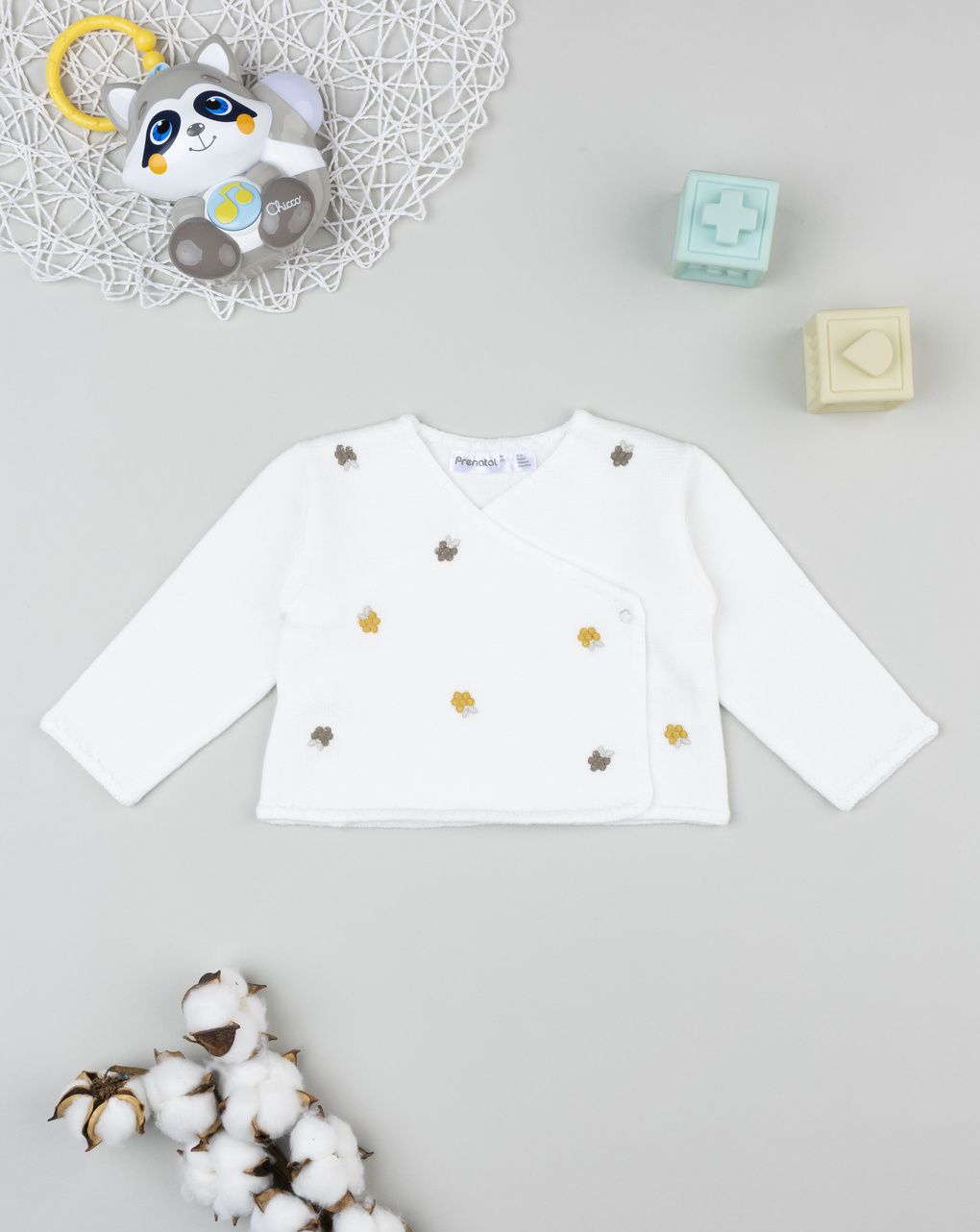 Cardigan tricot neonata bianco con ricami