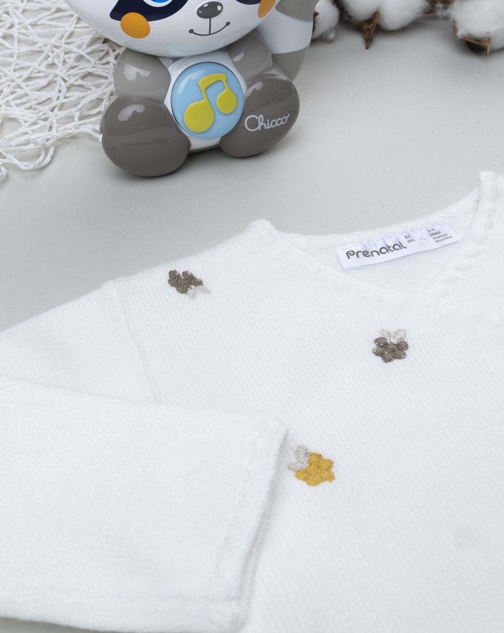 Cardigan tricot neonata bianco con ricami