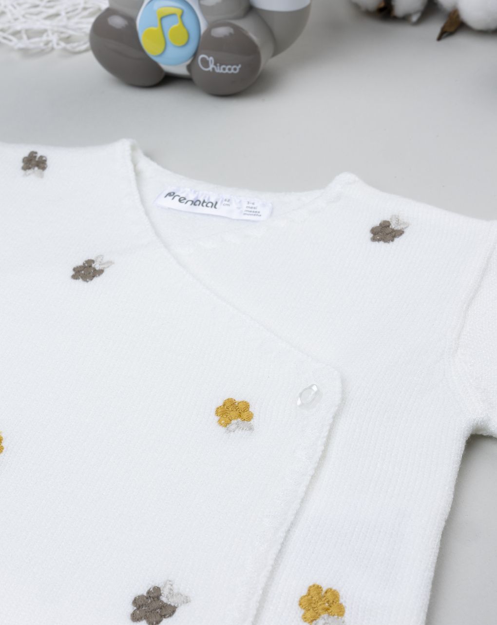Cardigan tricot neonata bianco con ricami