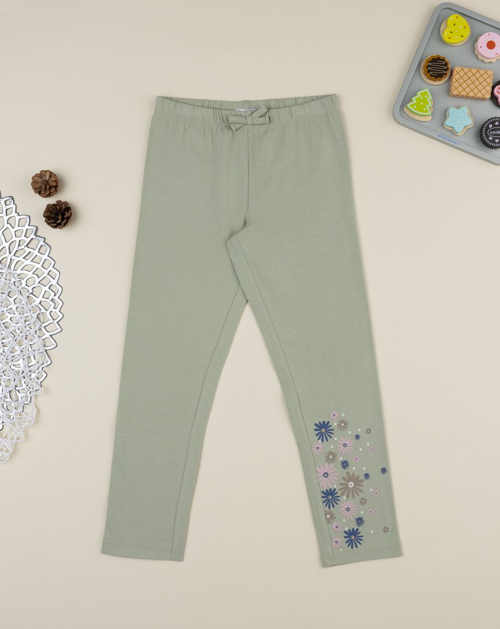 Legging bimba verde stampa fiori